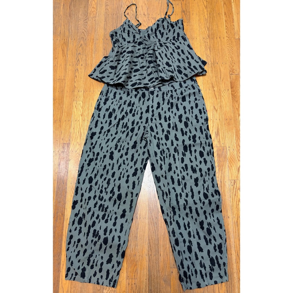 NWT Scoop 3pc Set Leopard Cheetah Denim Jacket Barrel Jeans Peplum Top XL Sz 18 - Picture 4 of 12